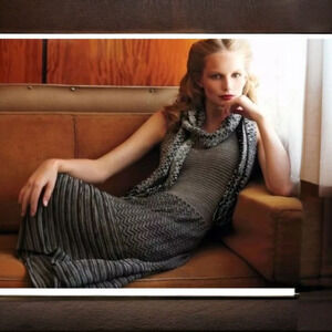 Knitted & Knotted Silver Stripe Chevron Wool Blend Sleeveless Midi Dress Medium